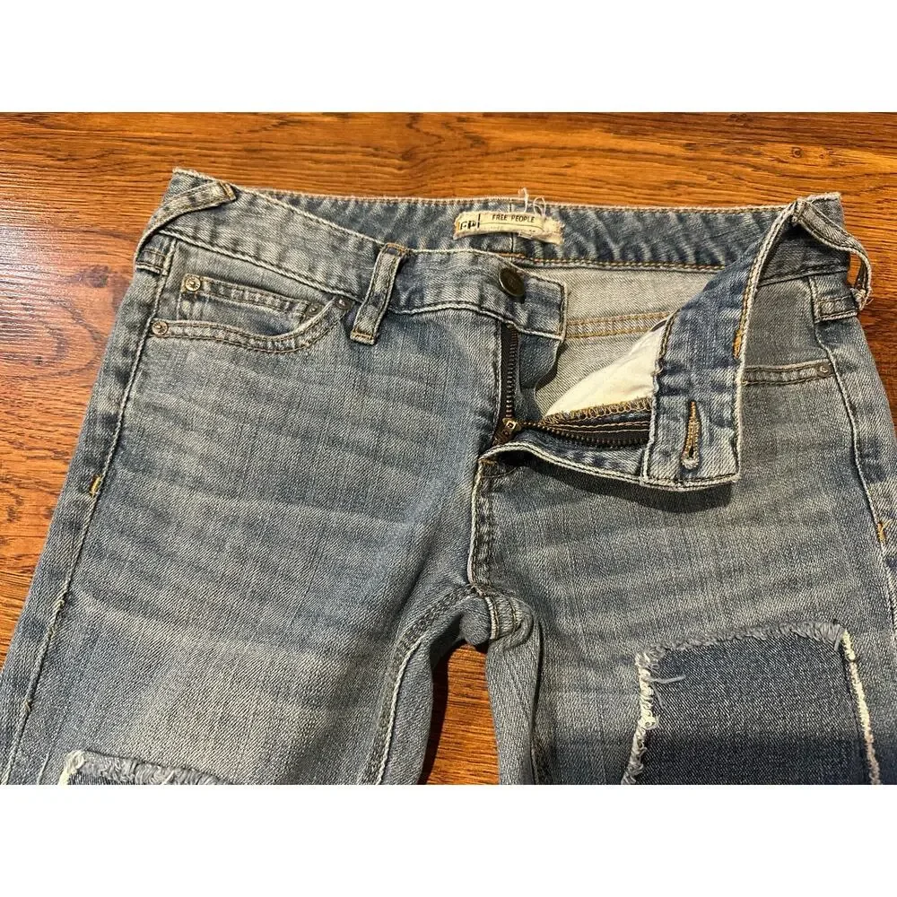 Free People Women's Hillside Patchwork Skinny Jeans – Size 25 – Boho Grunge